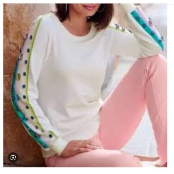 Boston Proper womens size XL top Beaded gemma Sweatshirt Embellished Sleeves - Picture 1 of 6